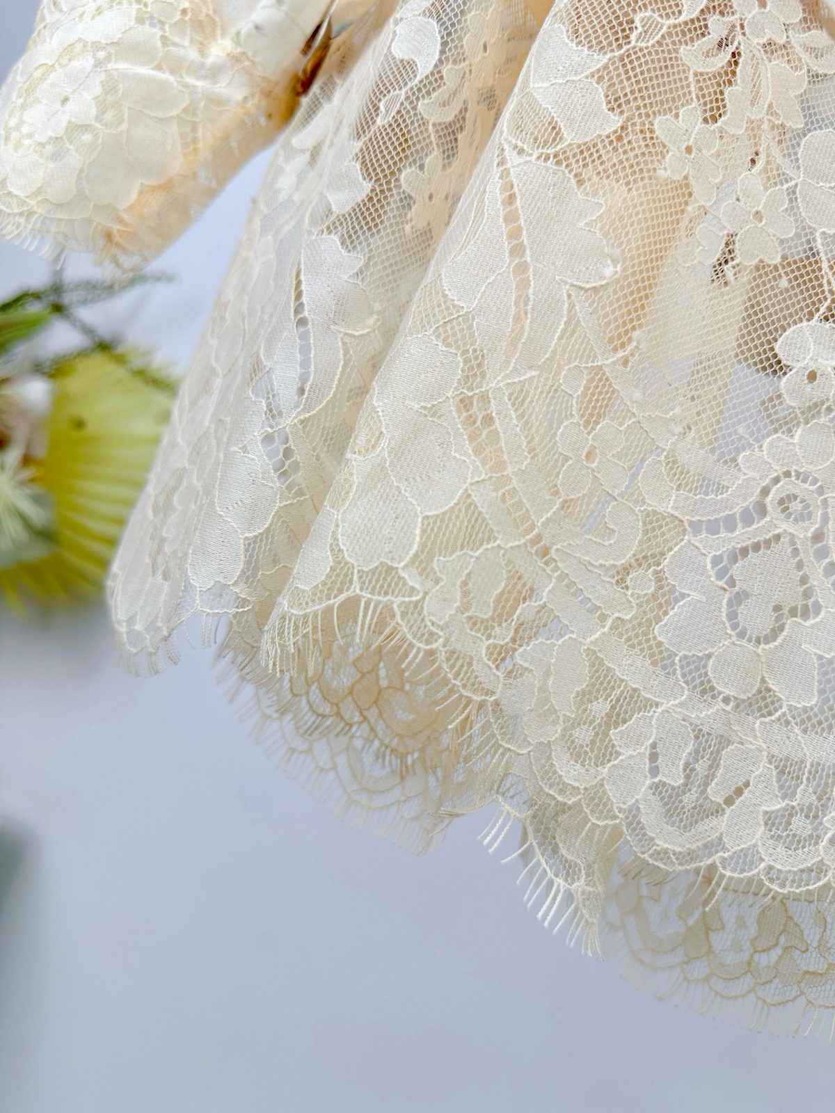 Ramie Floral Long Sleeve Blouse with Lace Trim
