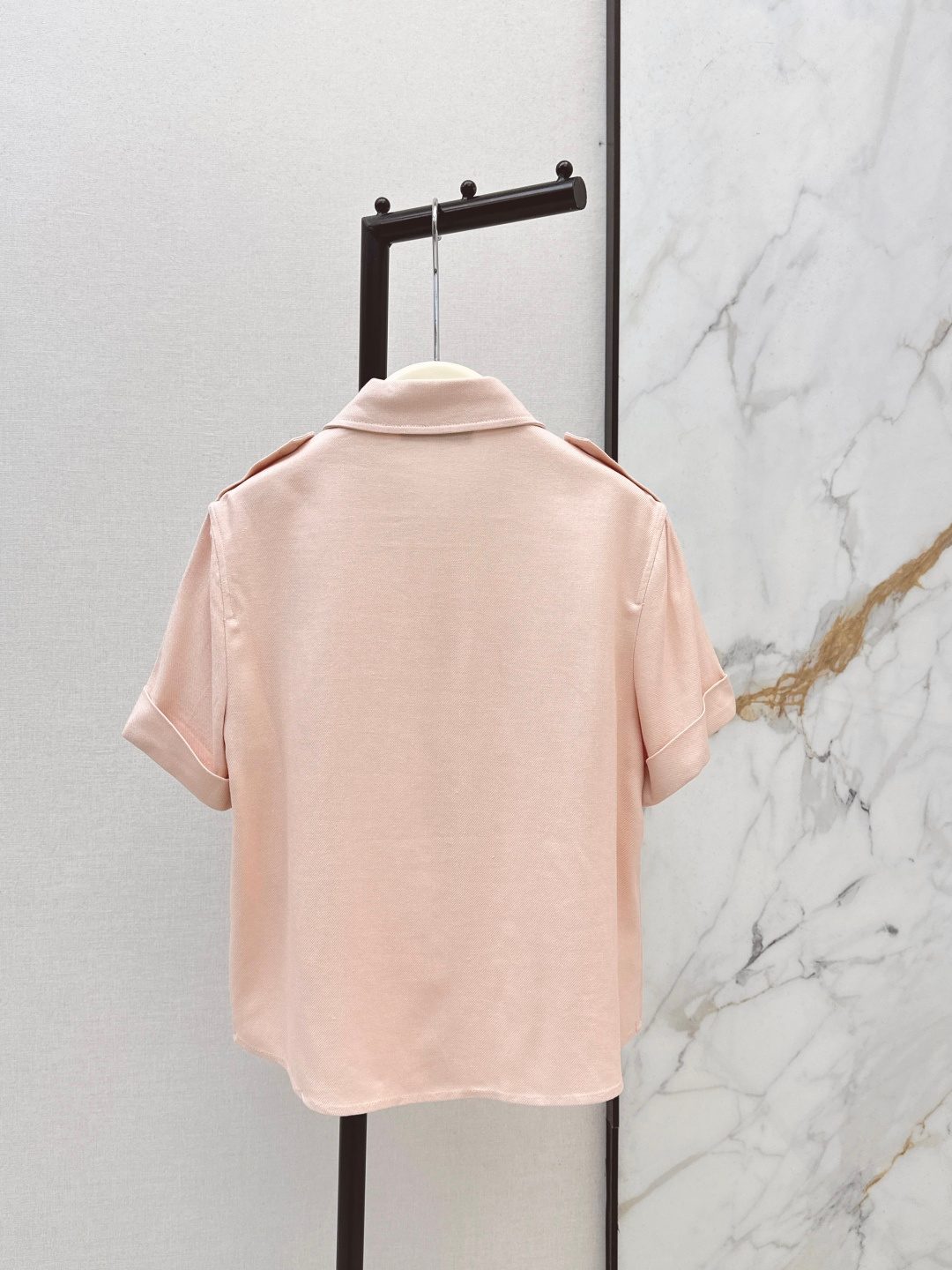 Pink Linen Short Sleeve Shirt with Chest Pockets