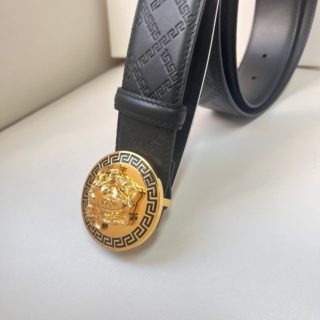 Versace Medusa Gold Buckle Black Leather Belt