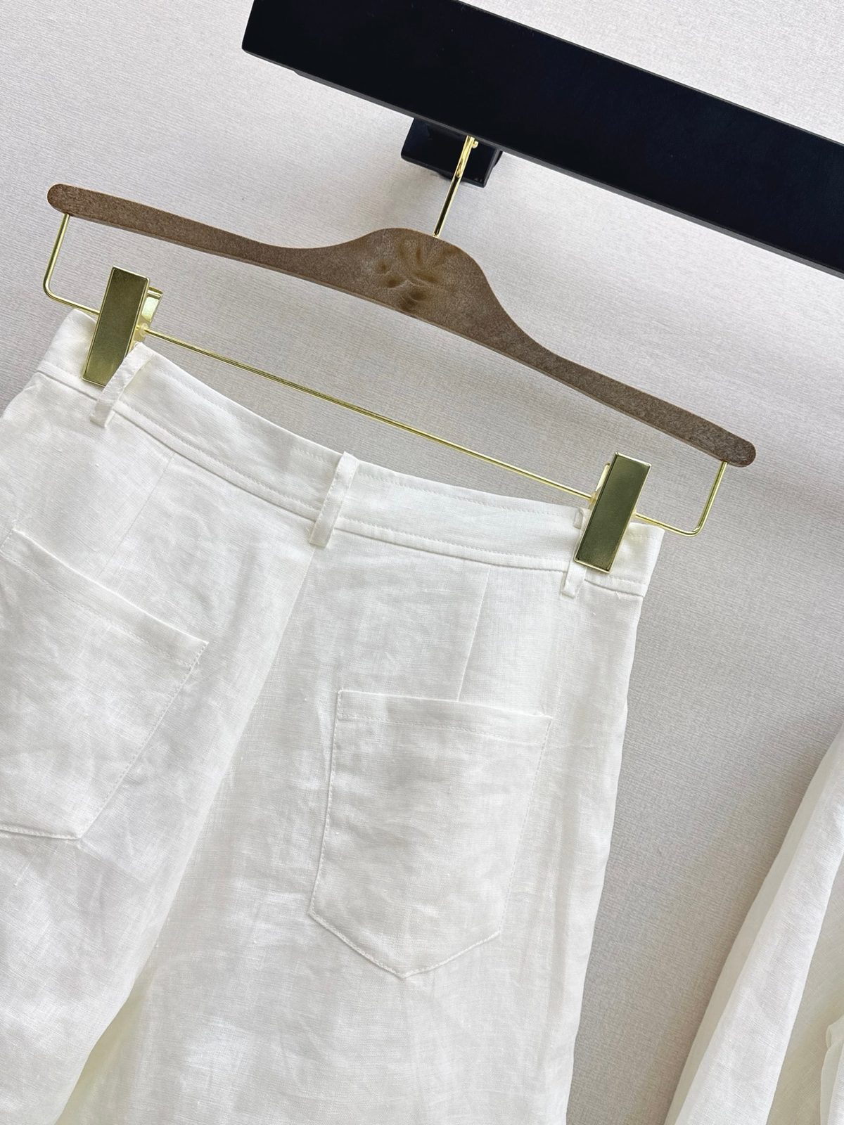 White Linen Shorts with Brass Hardware Details