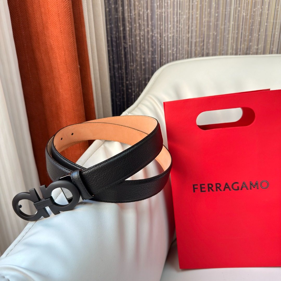Ferragamo Gancini Leather Belt Black