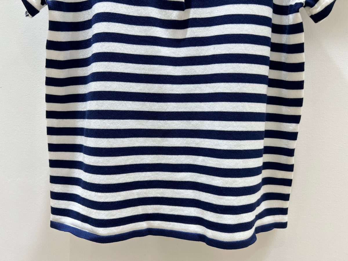Navy and Cream Striped Tencel Crewneck Sweater