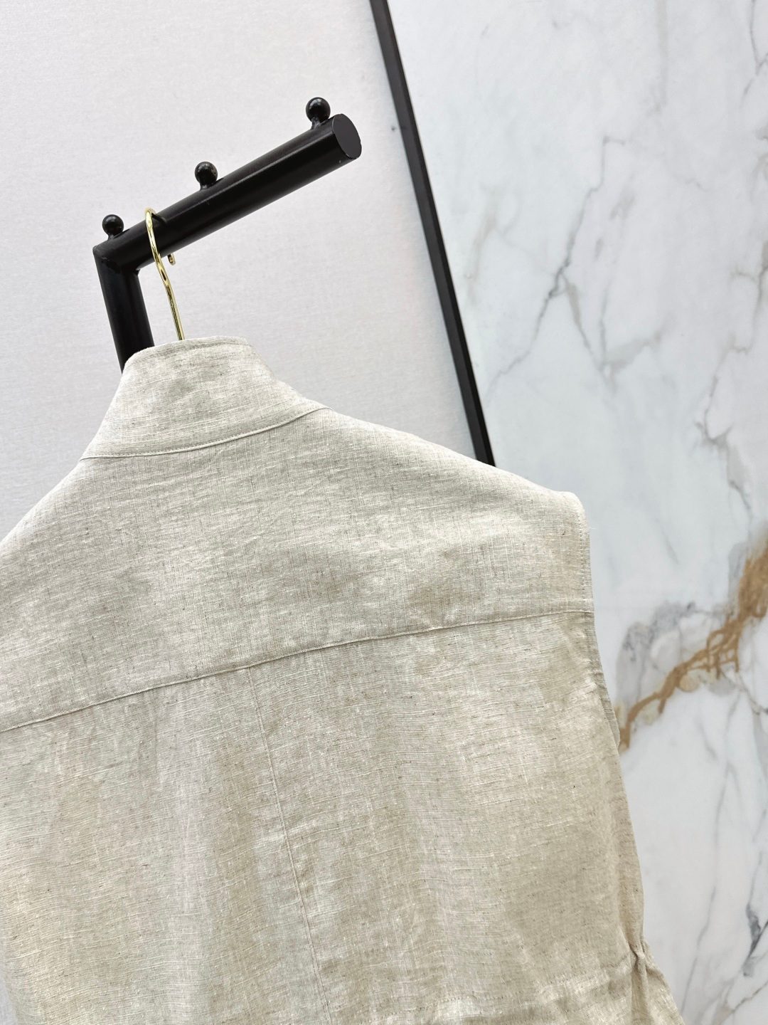 Linen Sleeveless Shirt Vest Beige
