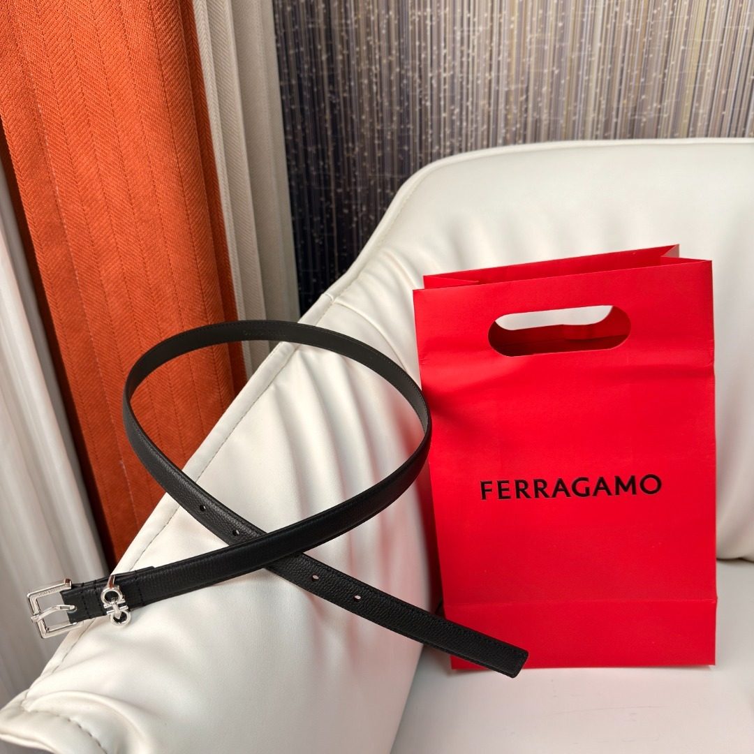 Ferragamo Black Leather Belt with Gancini Buckle