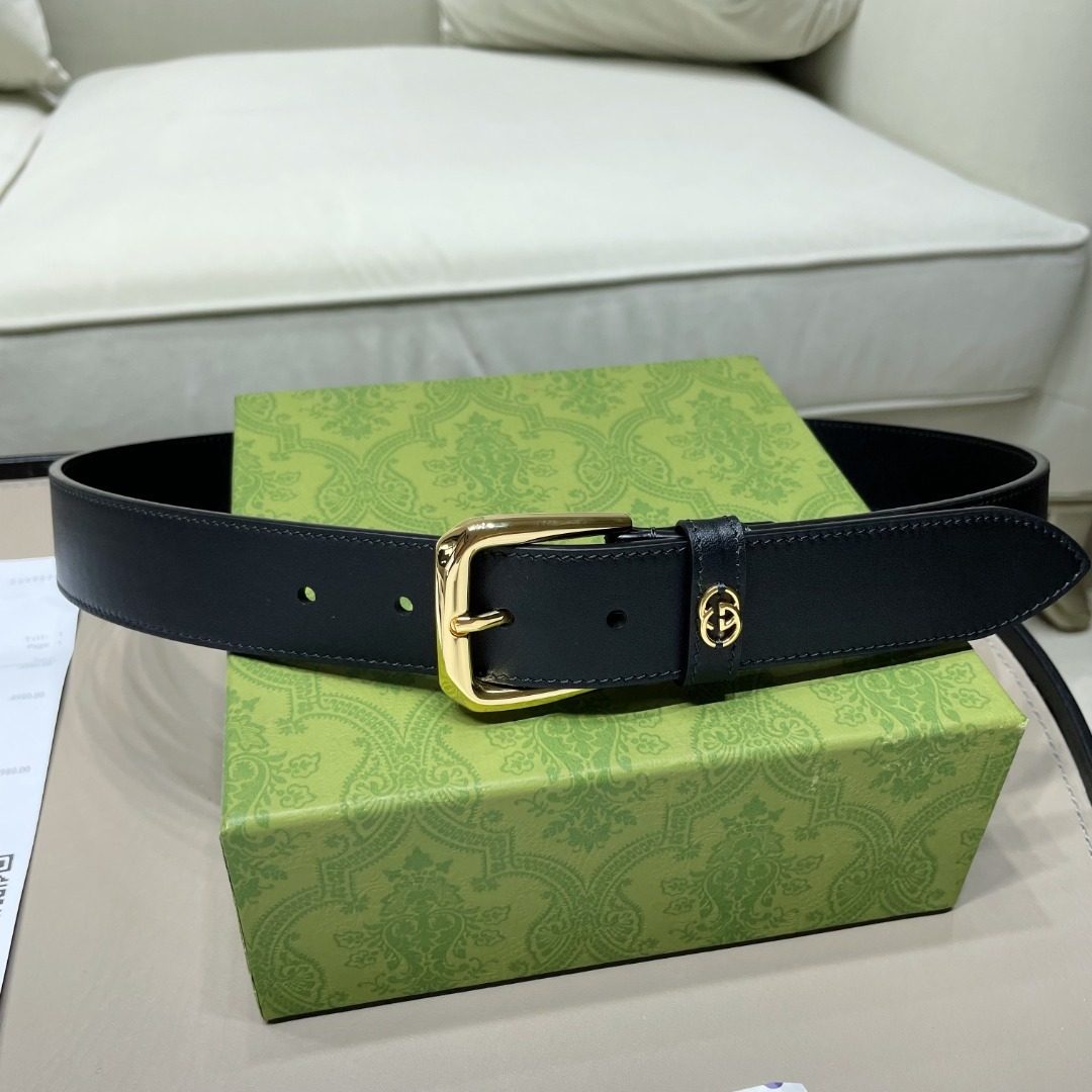 Gucci Leather Belt with Gold Buckle