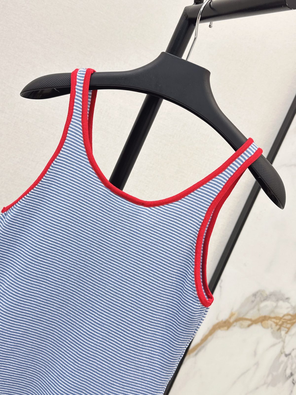 Prada Striped Tank Top with Red Trim