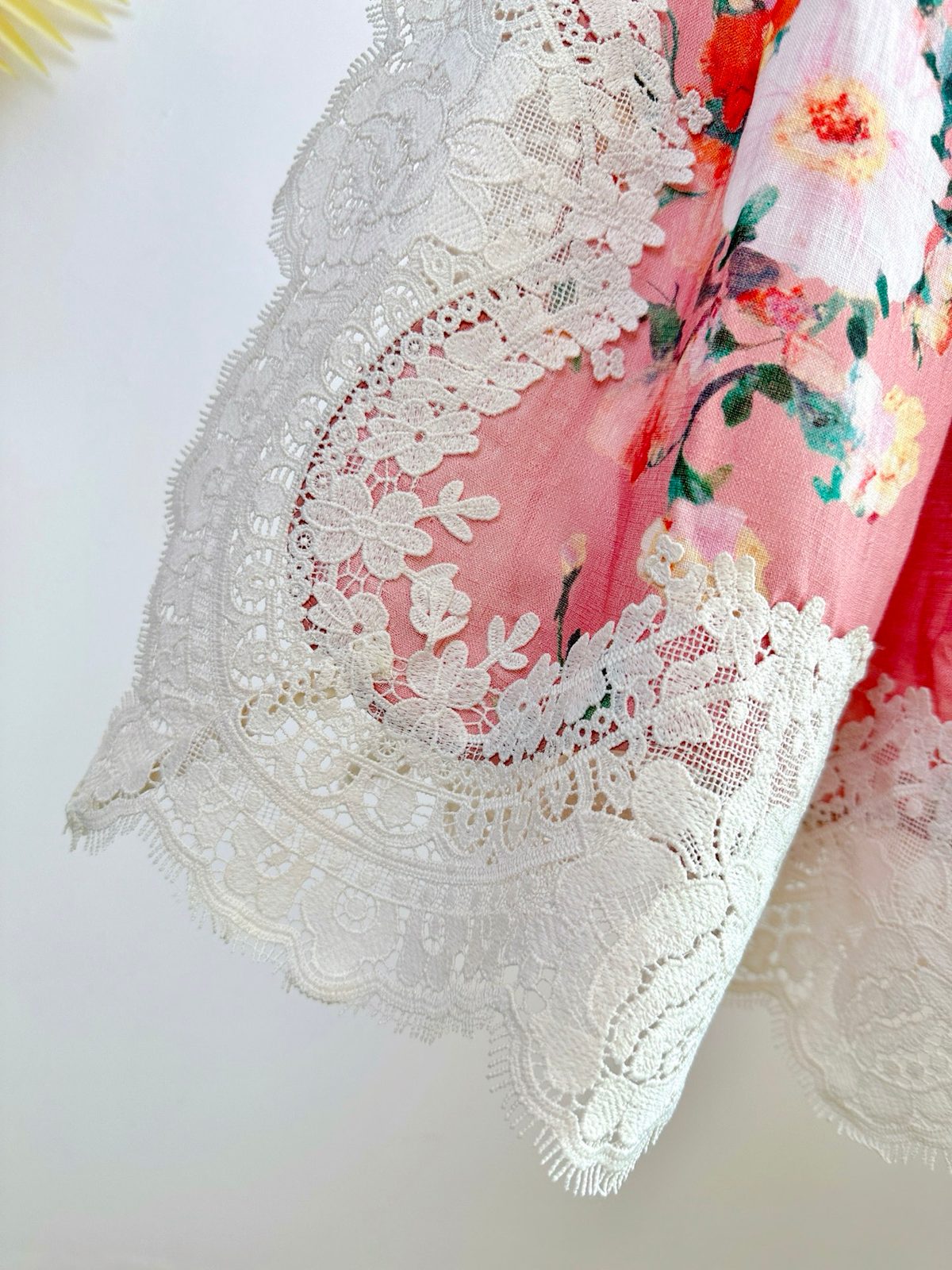 Linen Floral Lace Trim Midi Dress