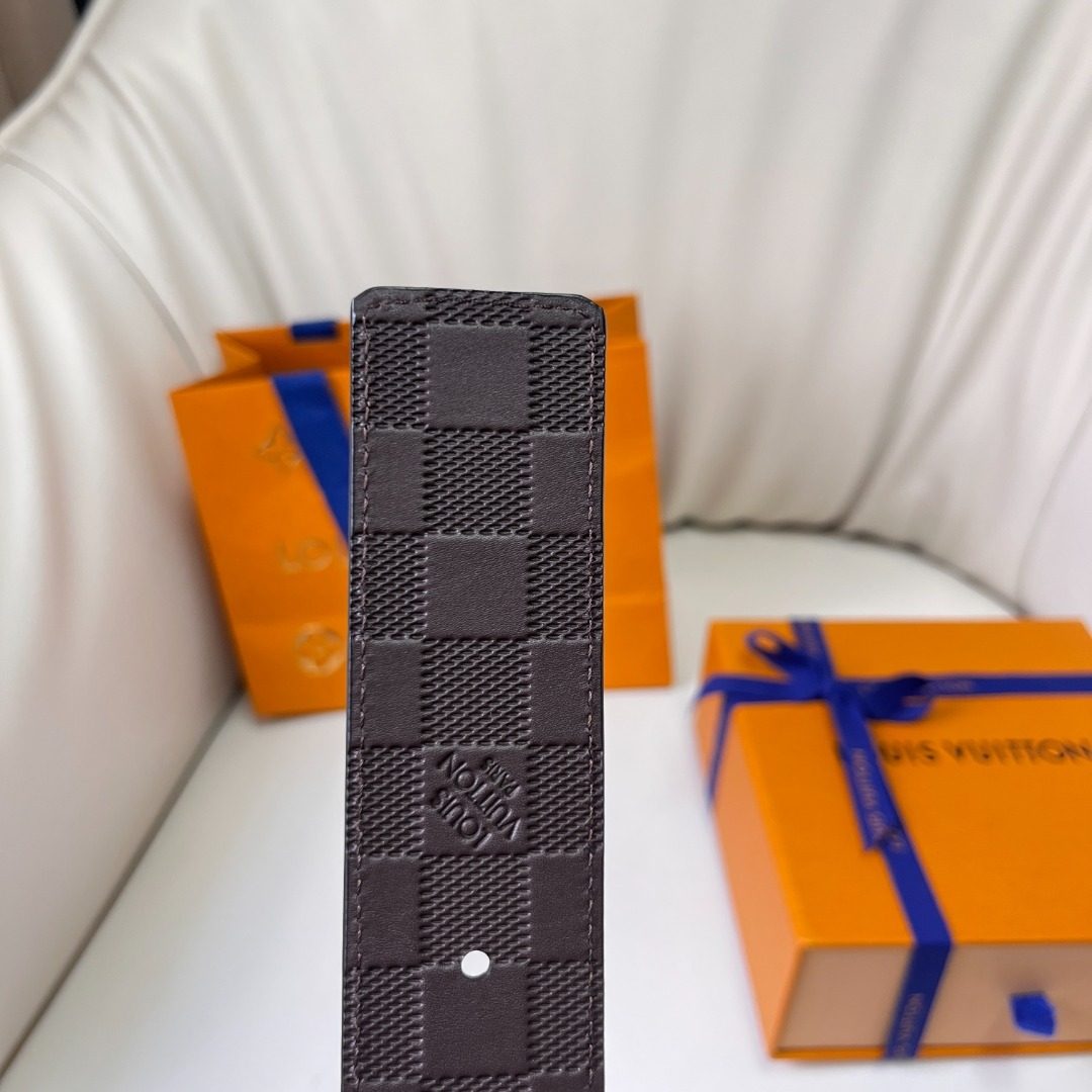 Louis Vuitton Damier Graphite Belt with Gold Buckle