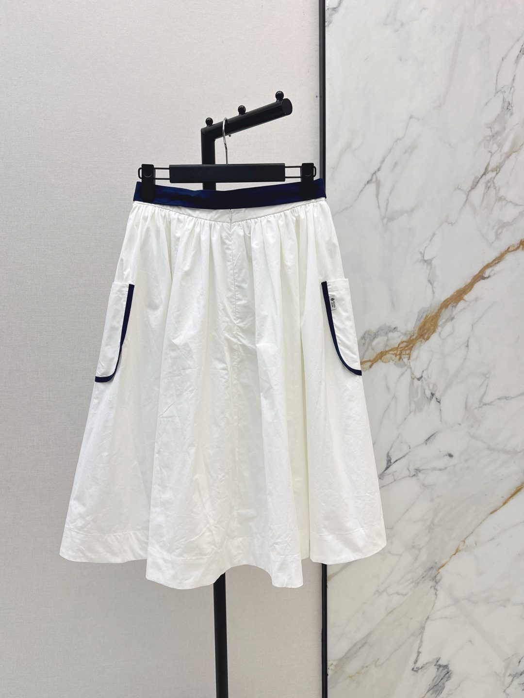 Prada White Cotton Skirt with Navy Trim