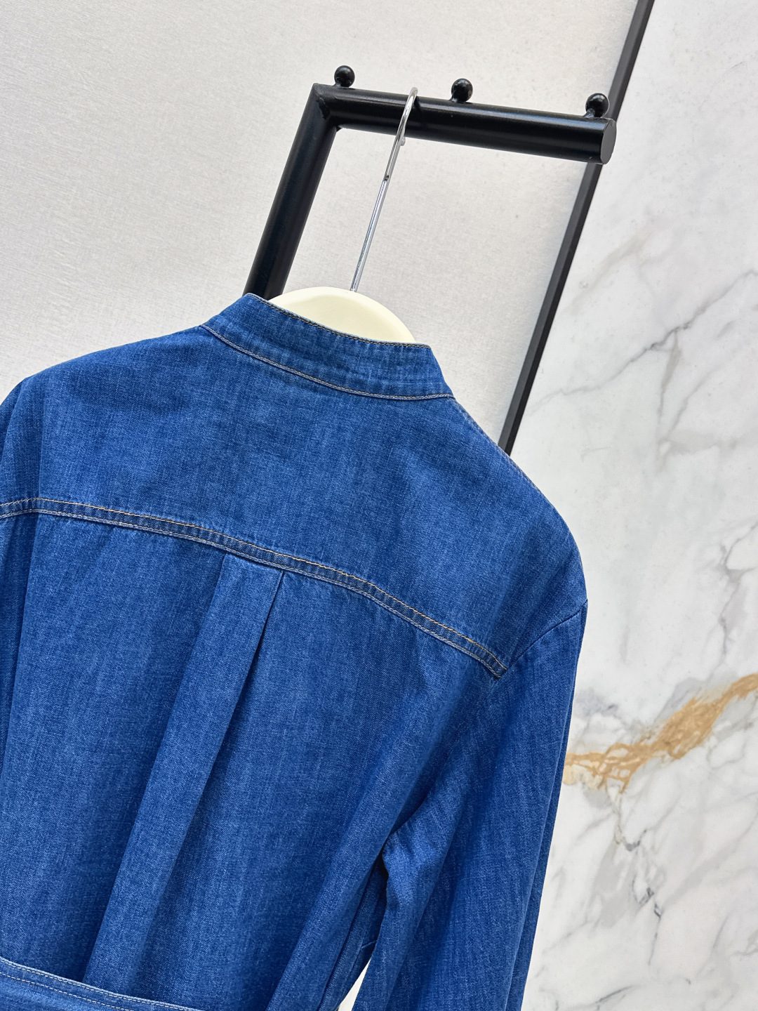Denim Button-Up Shirt Dress with Belt