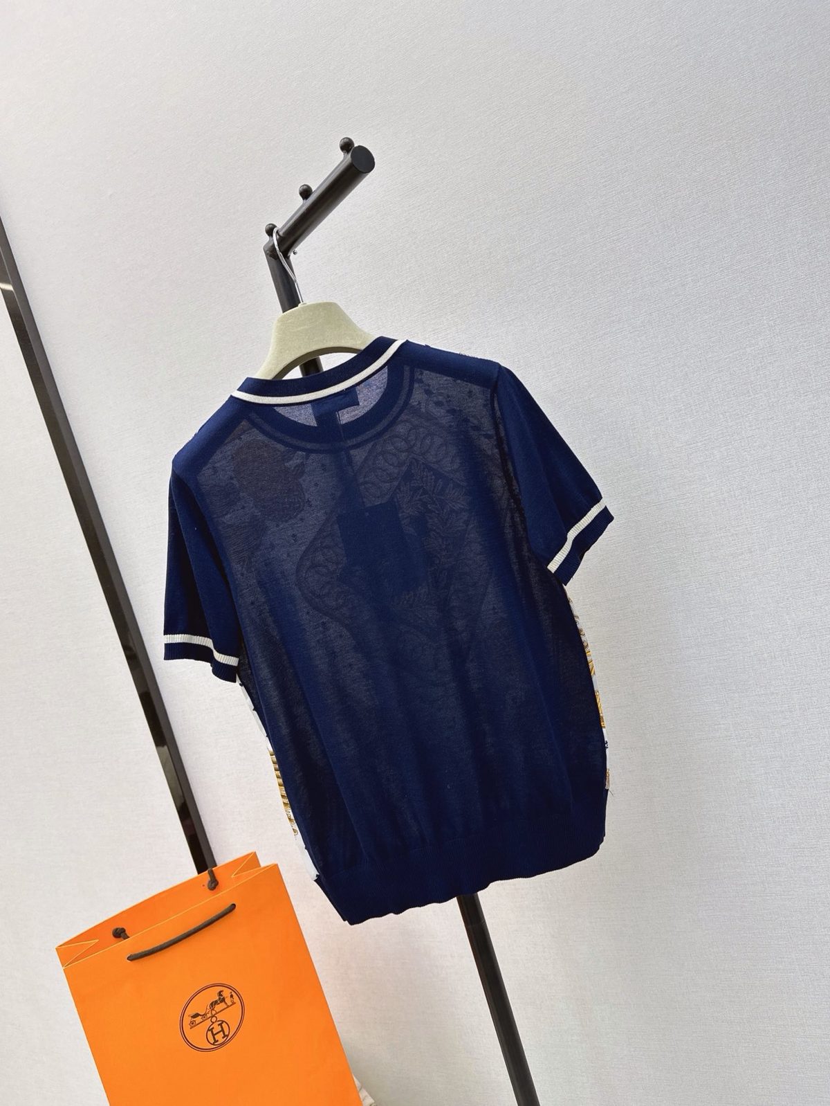 Hermès Navy Crewneck T-Shirt with Gold Trim