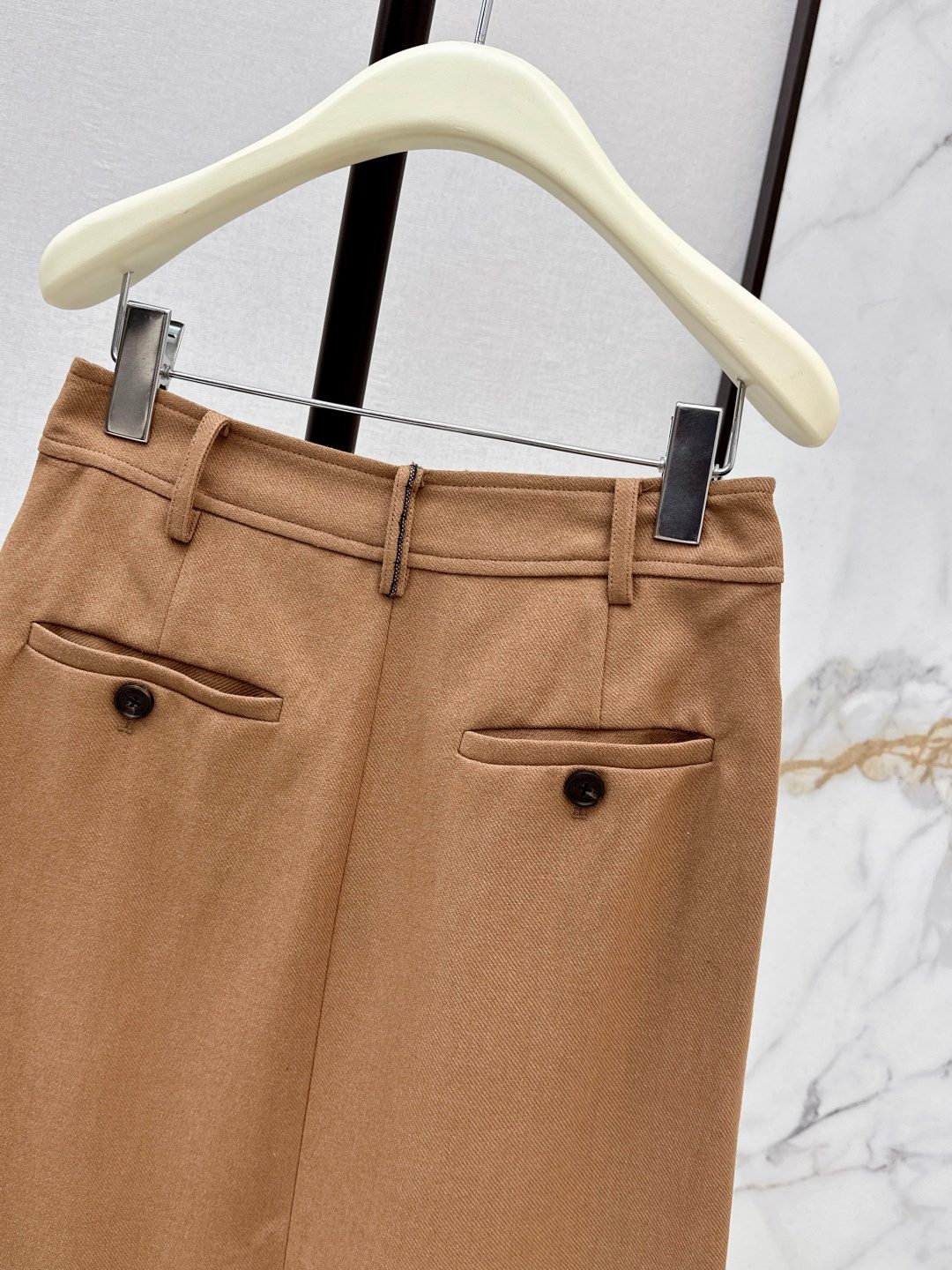 Camel Wool Pleated Wide-Leg Trousers