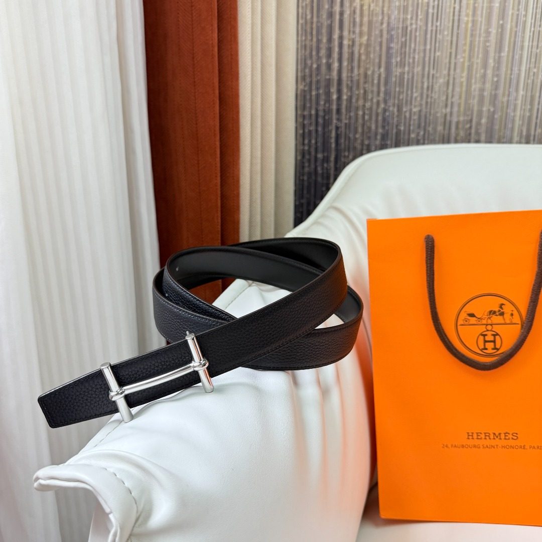 Hermès Reversible Leather Belt Black