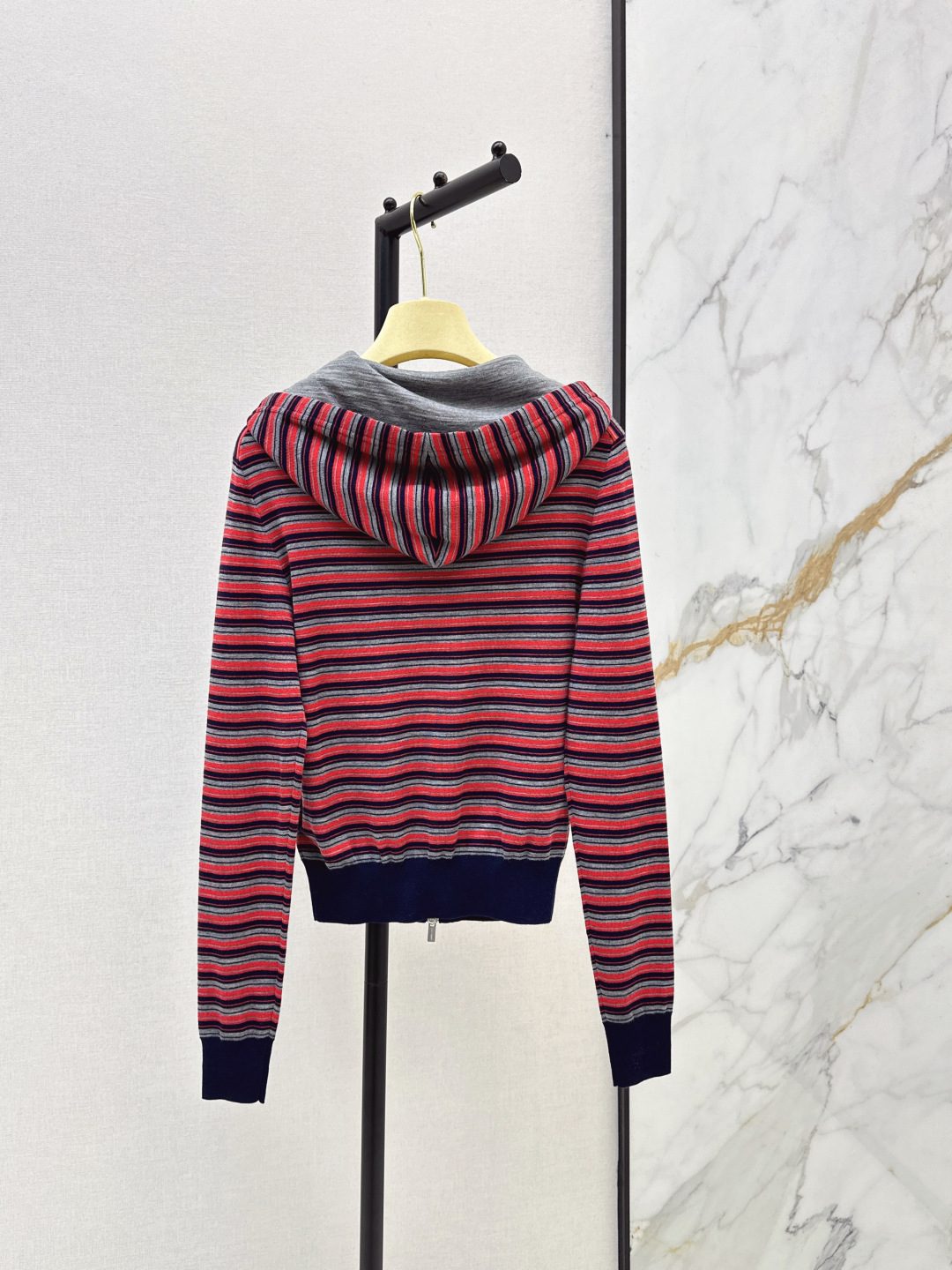 Miu Miu Striped Hooded Zip Sweater