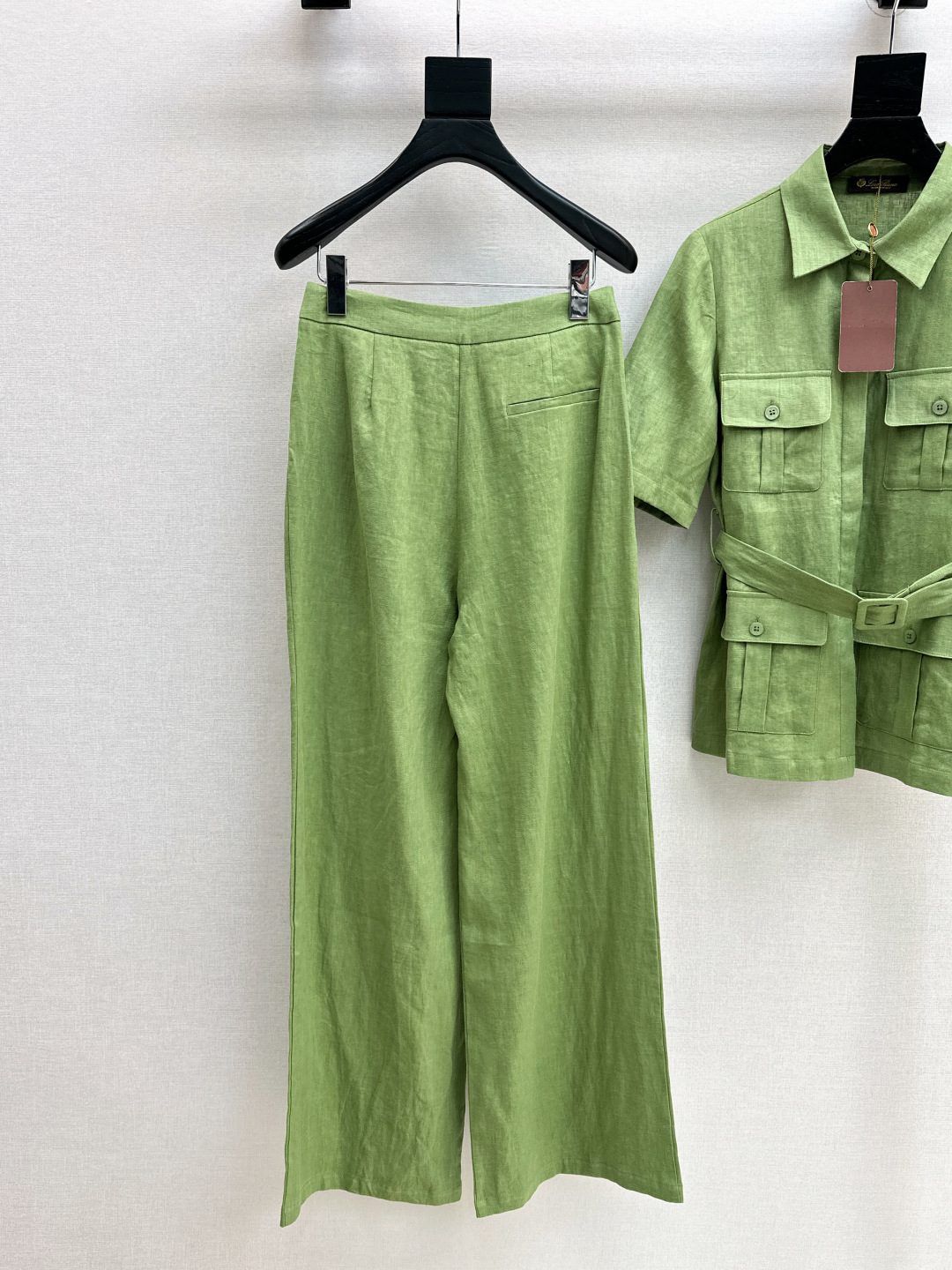 Lime Green Linen Cargo Jacket and Trousers Set