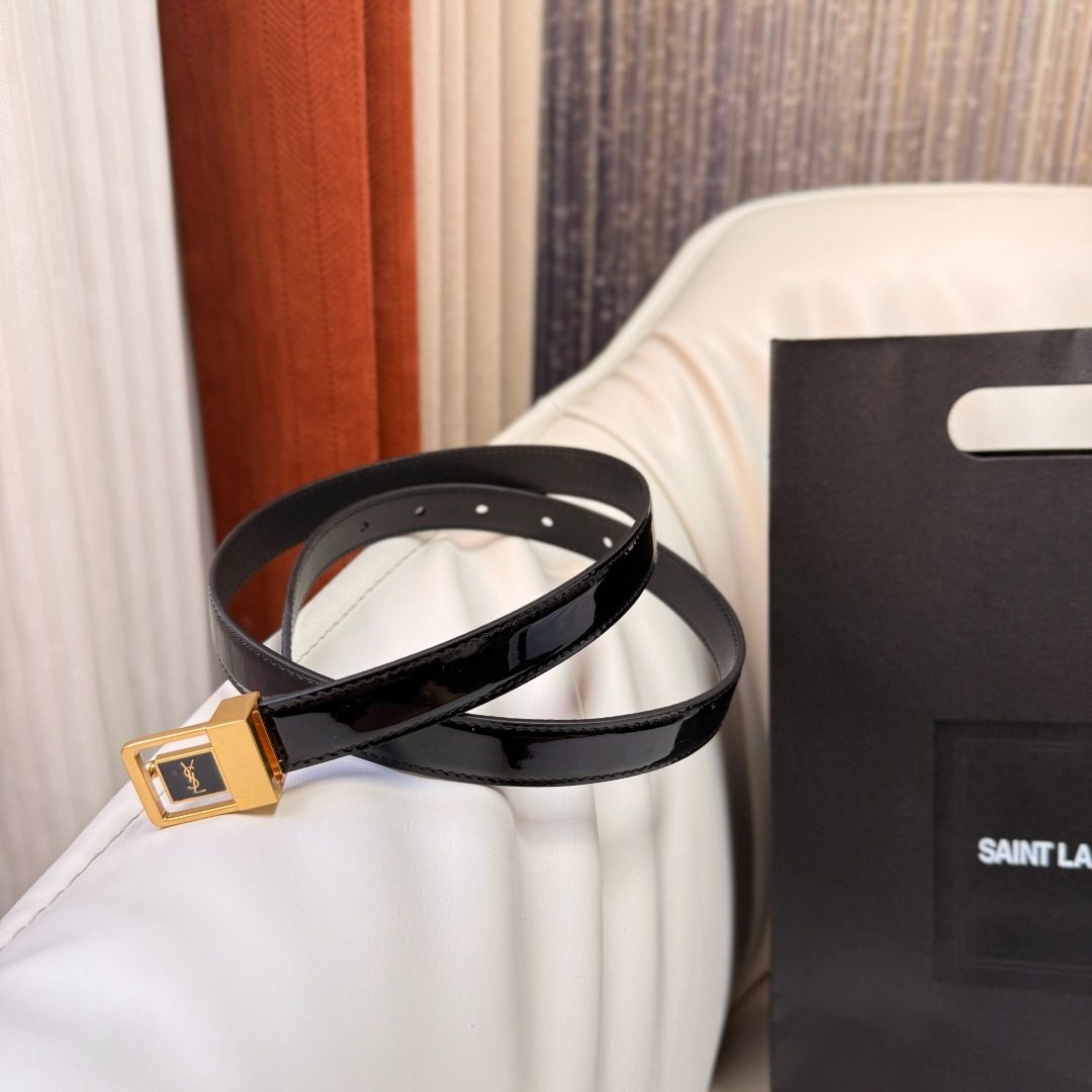 Saint Laurent Patent Leather Belt with Gold Buckle