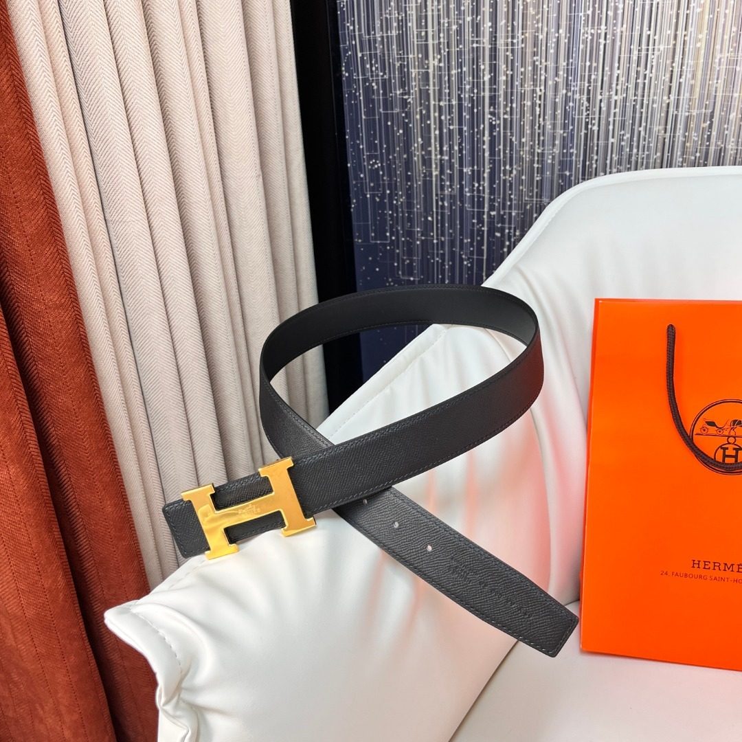 Hermès H Buckle Leather Belt Black