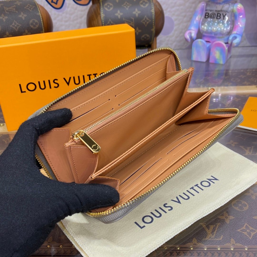 Louis Vuitton Damier Ebène Zippy Wallet Caramel