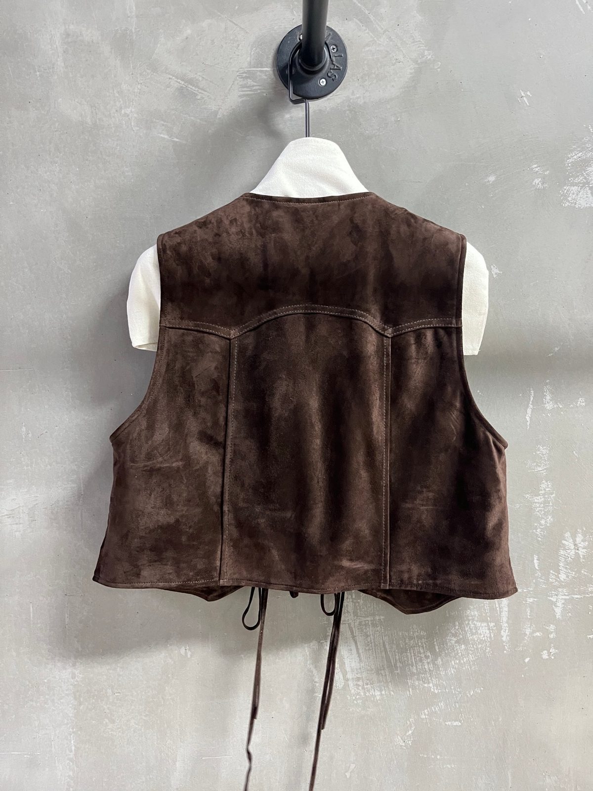 Brown Suede Lace-Up Vest with Drawstring