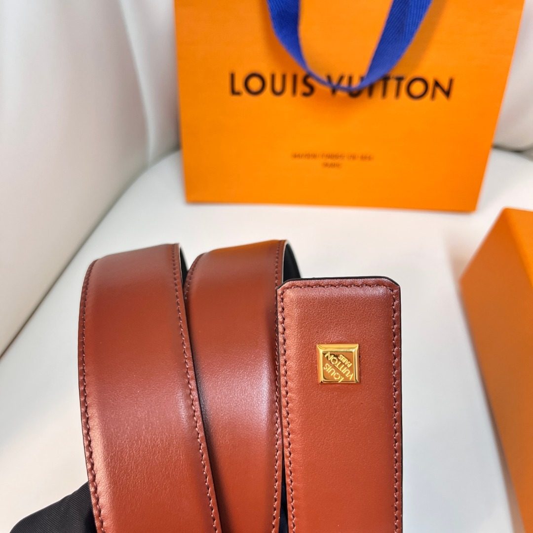 Louis Vuitton Leather Belt with Gold Buckle