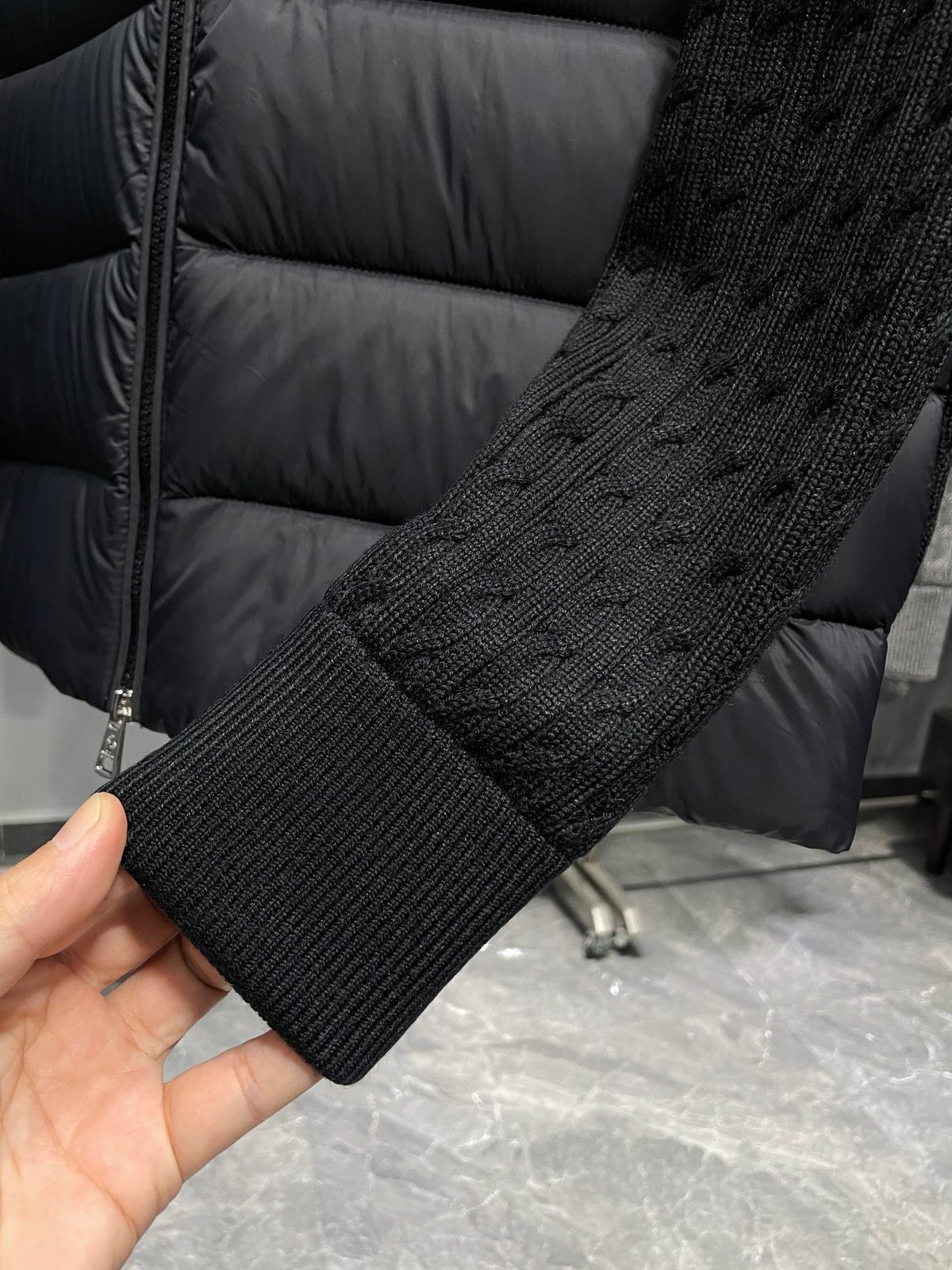 Black Quilted Puffer Jacket with Metal Zippers