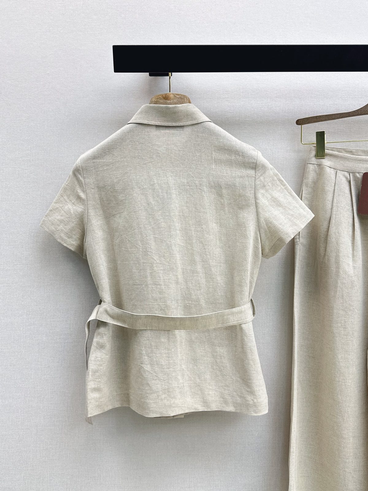 Linen Short-Sleeve Shirt with Belt Detail