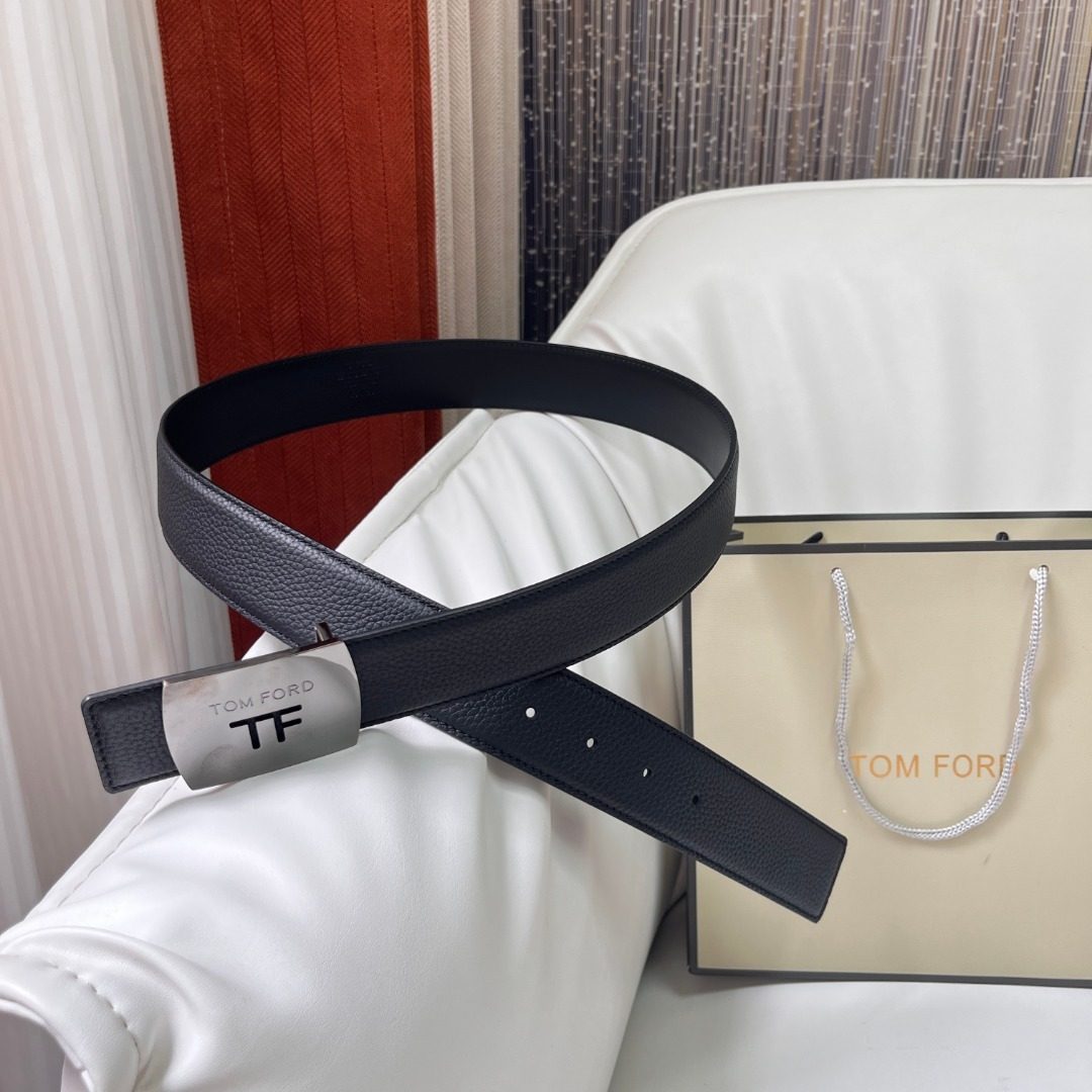 Tom Ford Black Leather Belt with TF Buckle