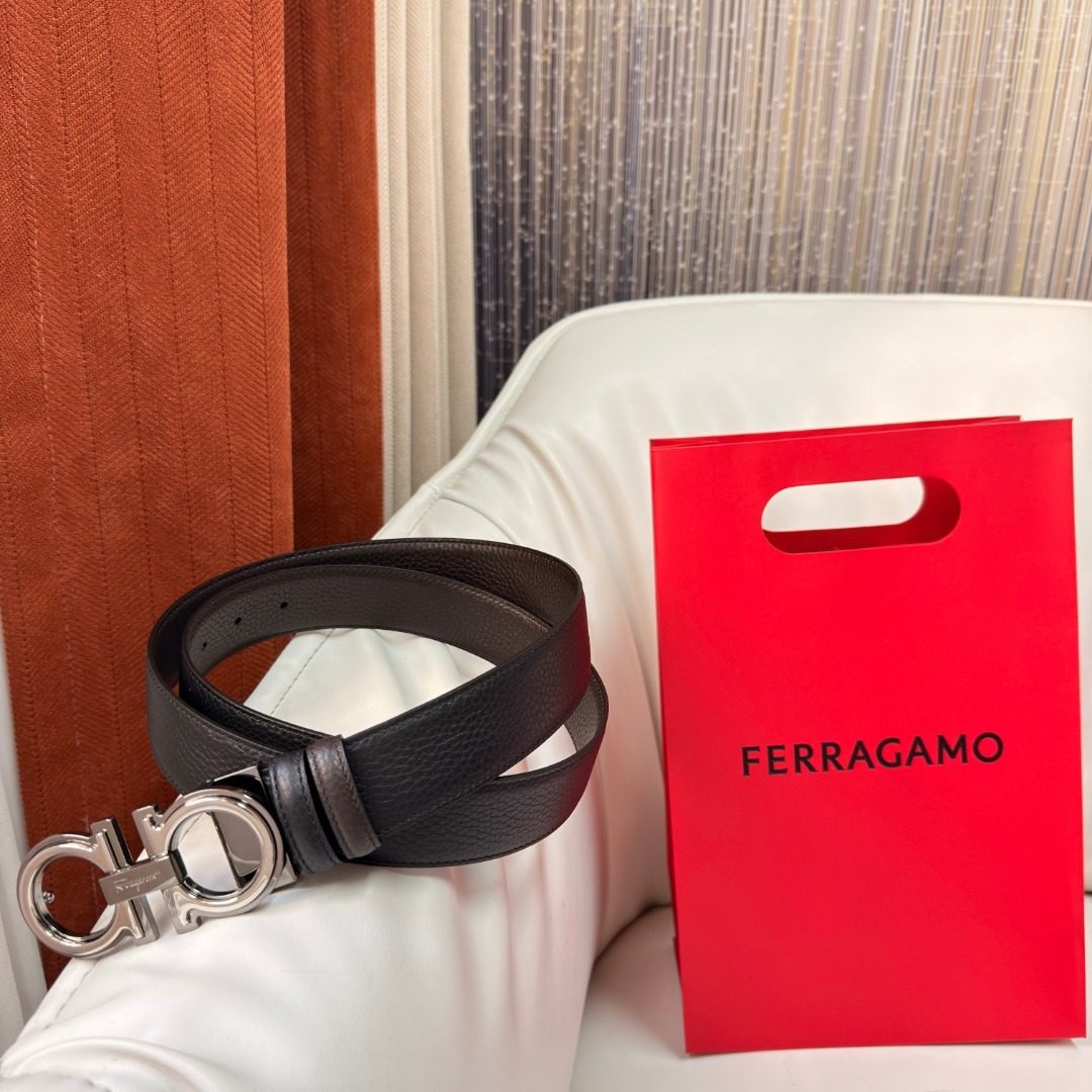 Ferragamo Gancini Black Leather Belt
