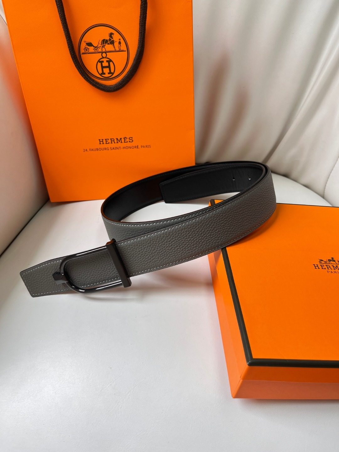 Hermès Reversible Leather Belt Gray