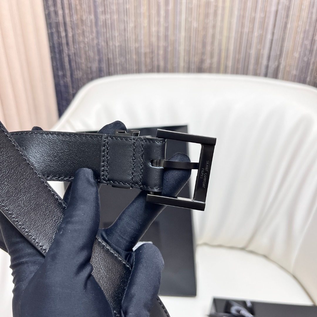 Saint Laurent YSL Leather Belt Black