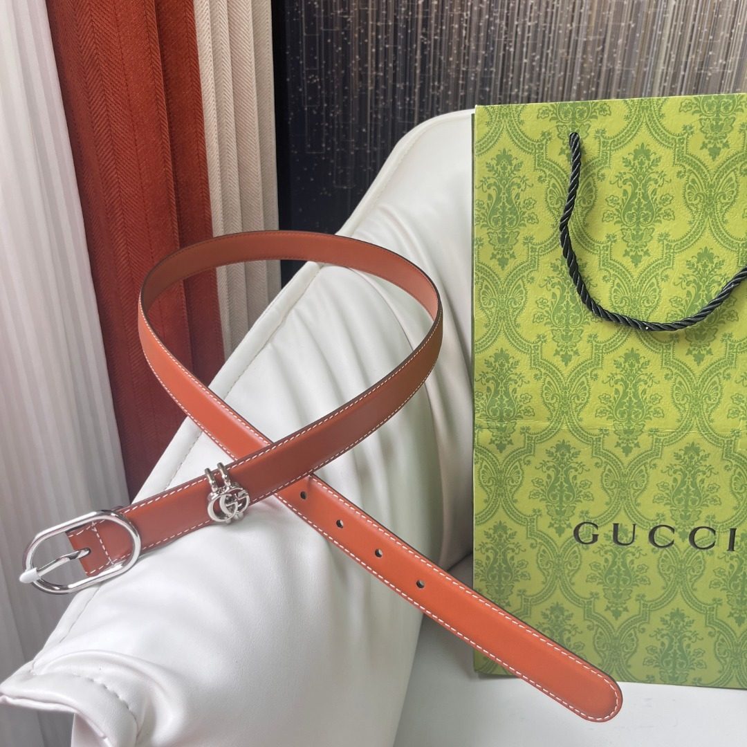 Gucci Orange Leather Belt with Horsebit Buckle