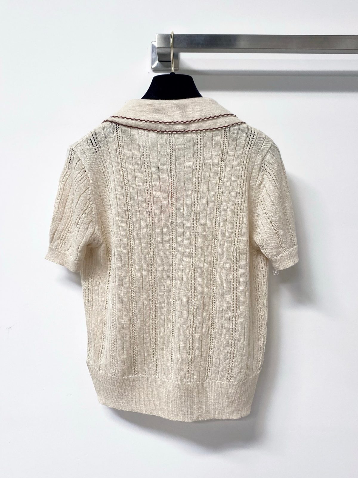 Miu Miu Ribbed Knit Polo Shirt Cream