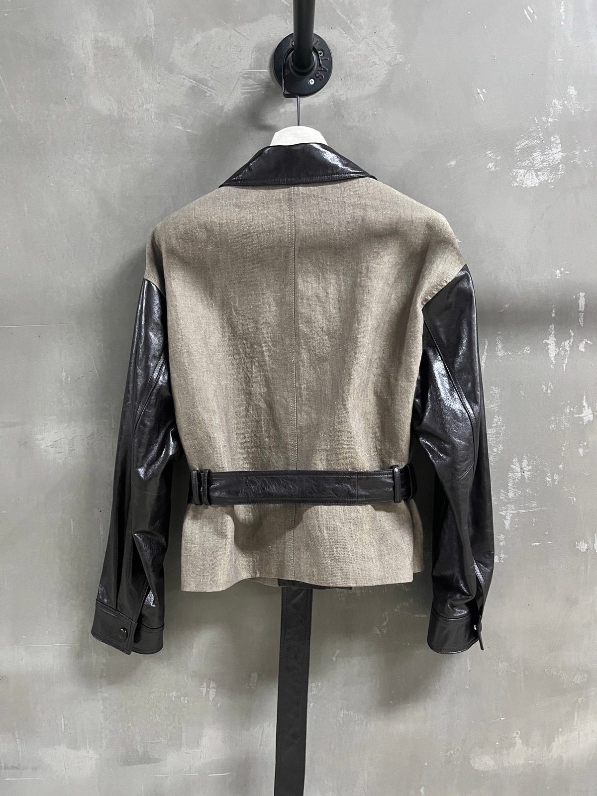 Leather and Linen Hybrid Moto Jacket