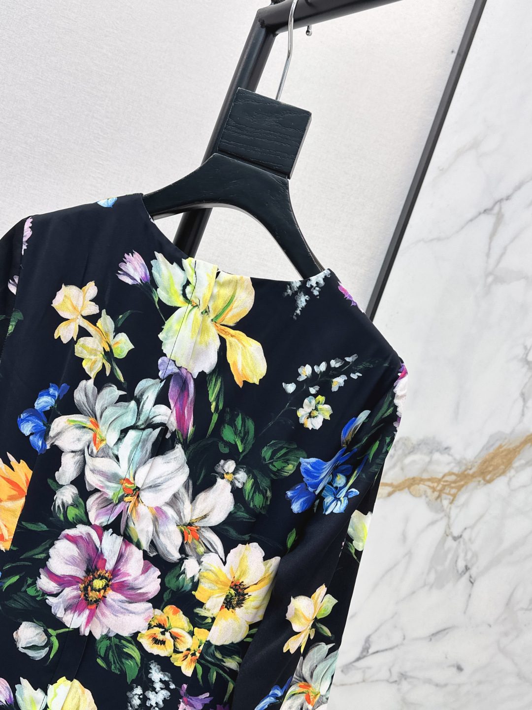 Floral Print Three-Quarter Sleeve Midi Dress