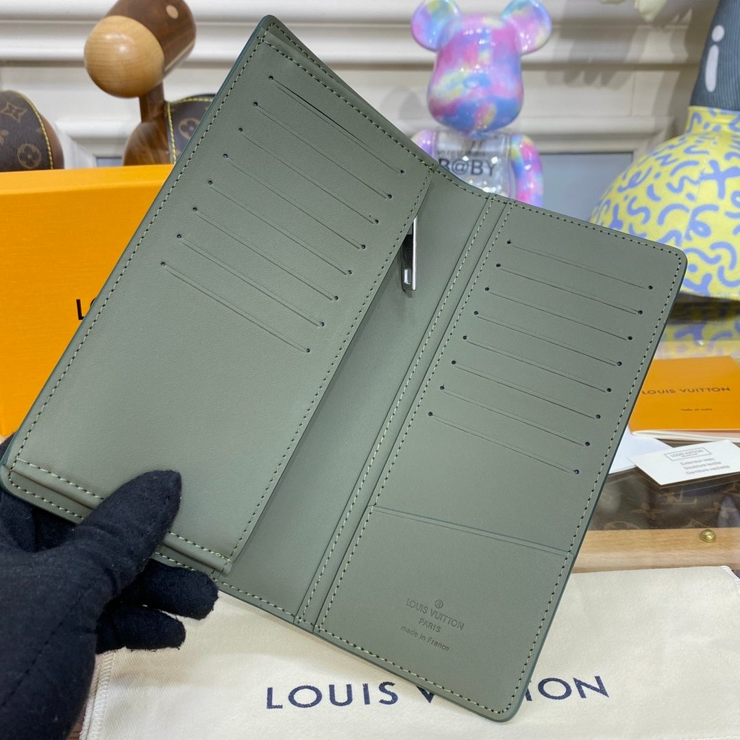 Louis Vuitton Olive Grey Smooth Leather Long Bifold Wallet