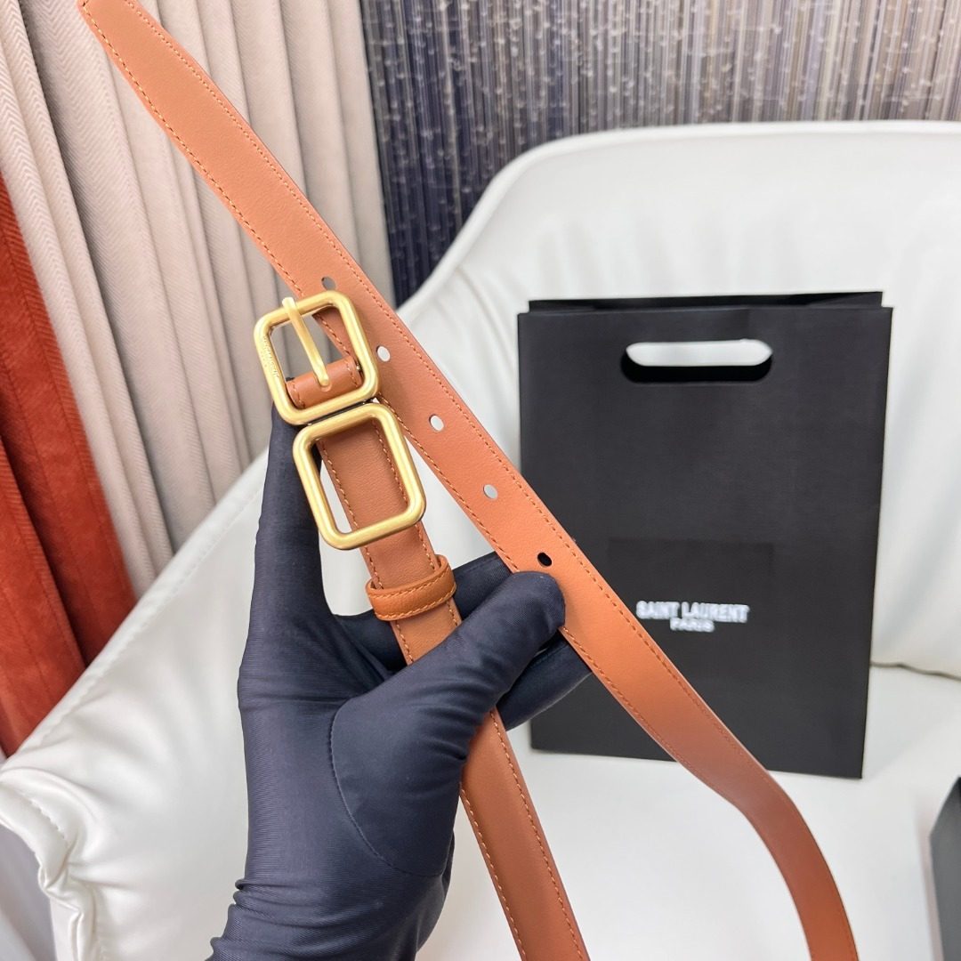 Saint Laurent Leather Belt with Gold Buckles