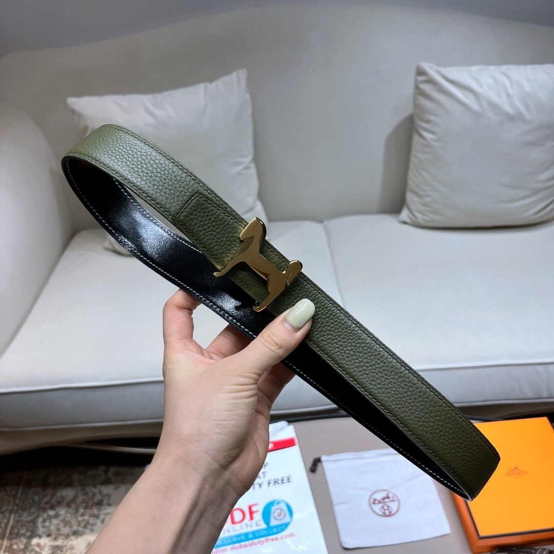 Hermès Constance Leather Belt Sage Green