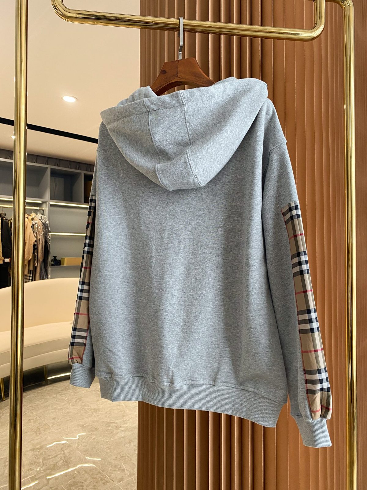 Burberry Check Sleeve Grey Hoodie