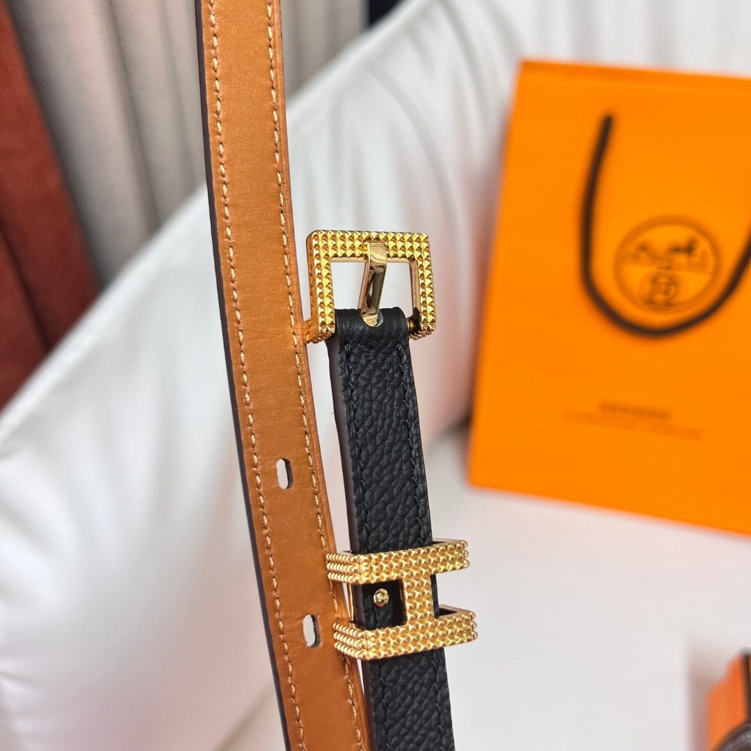 Hermès Reversible Leather Belt with Gold Hardware