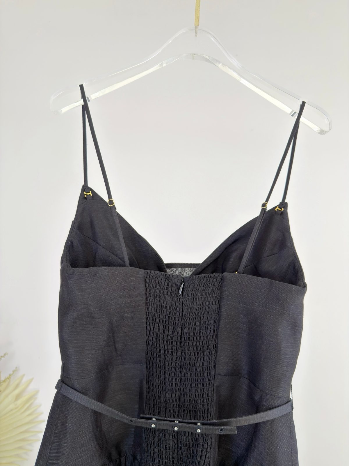 Black Smocked Camisole with Leather Belt