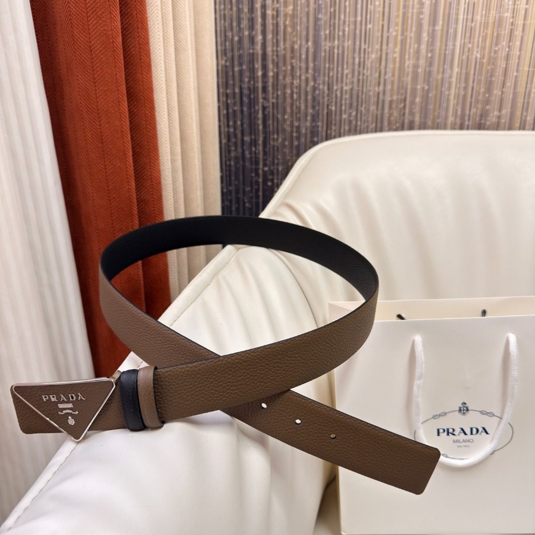 Prada Leather Triangle Buckle Belt