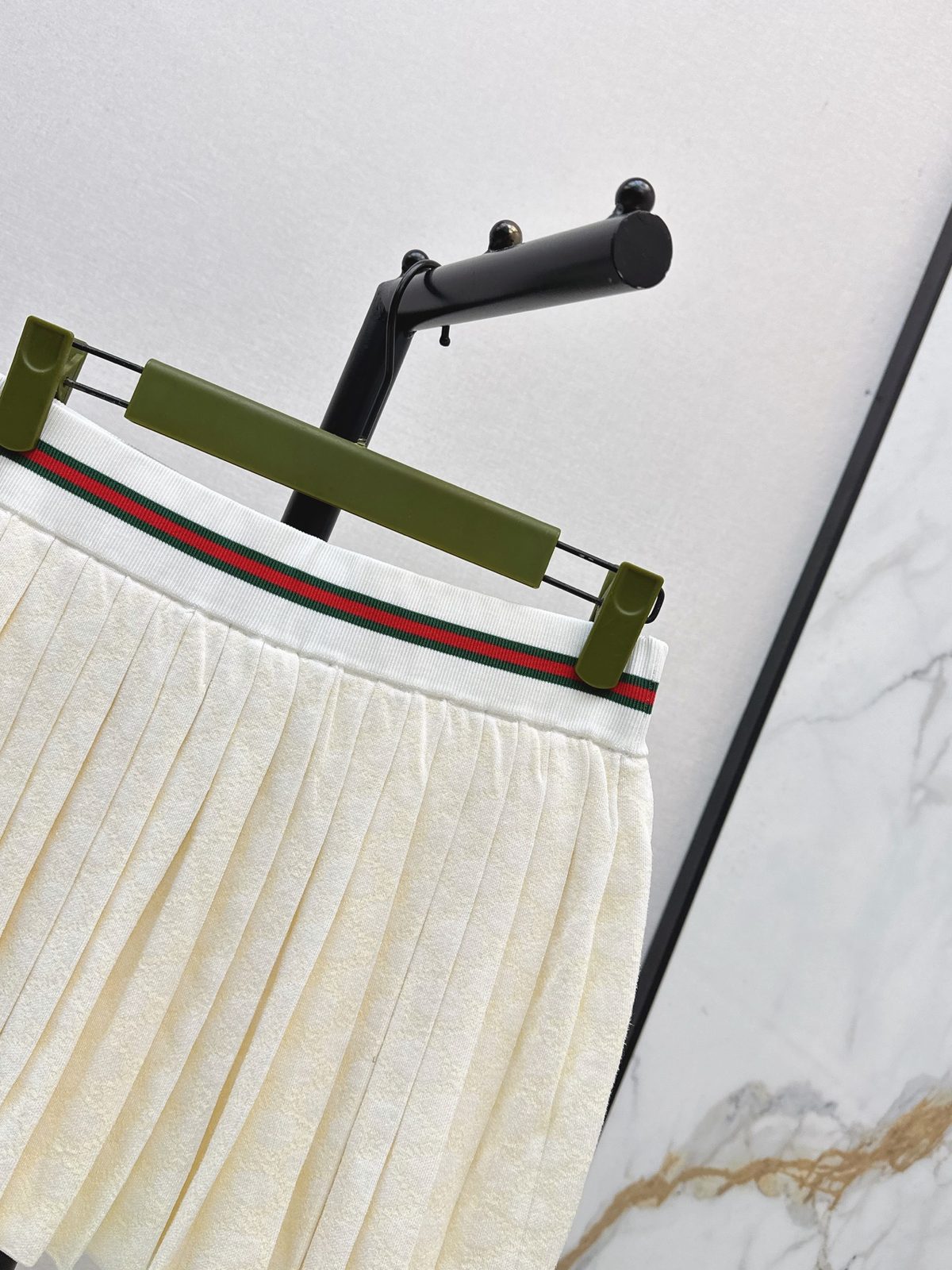 Gucci Pleated Wool Skirt with Web Stripe