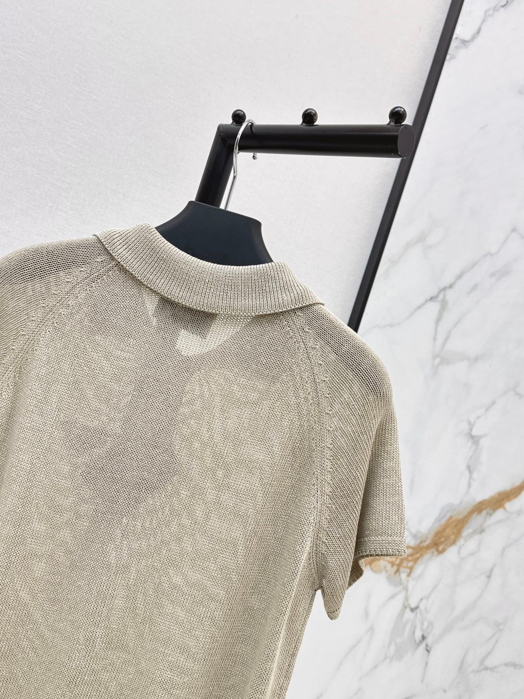 Beige Short Sleeve Crewneck Knit Sweater