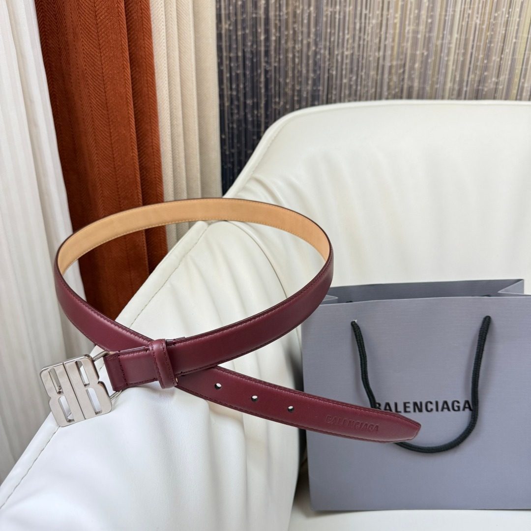 Balenciaga BB Leather Belt Burgundy
