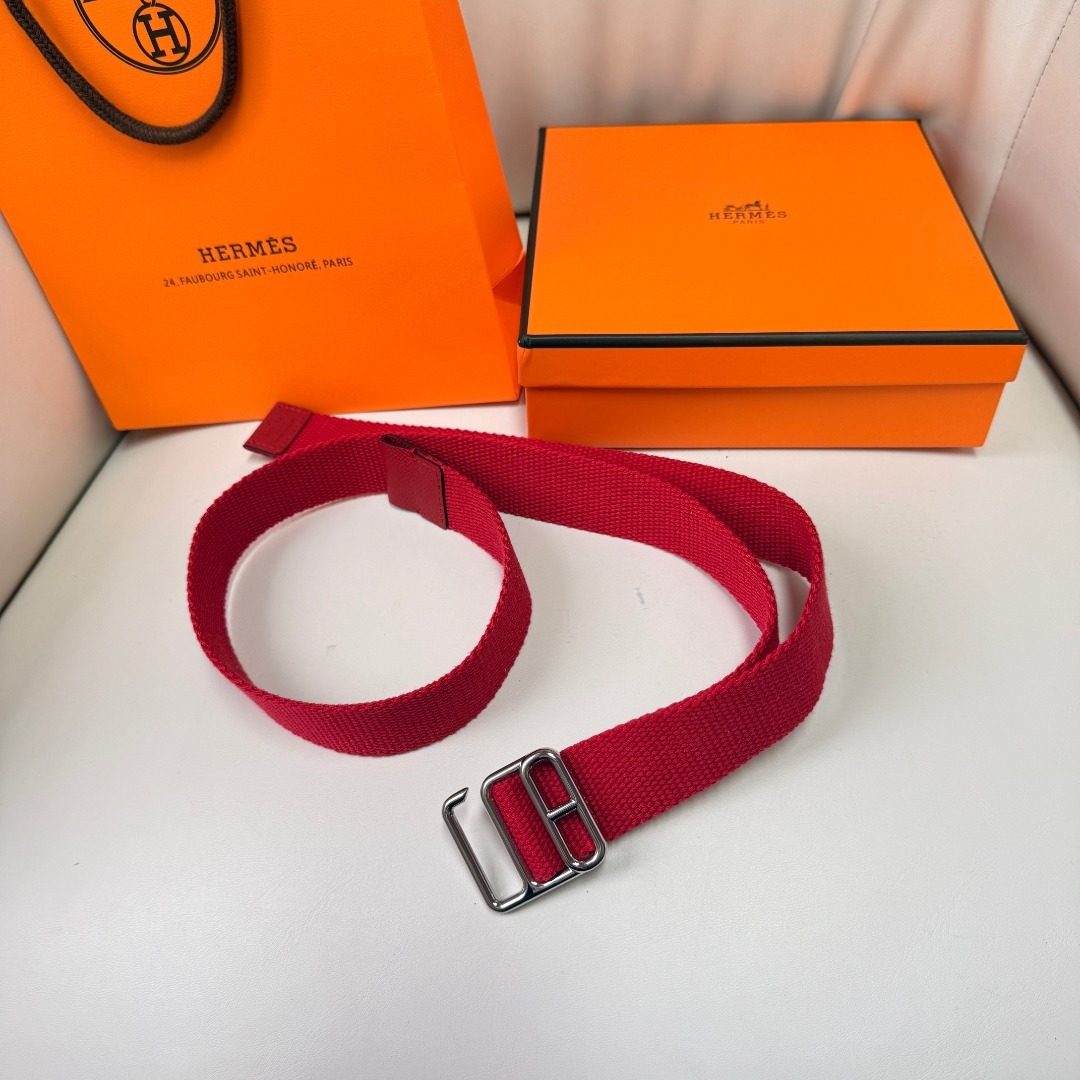 Hermès Canvas Web Belt Red