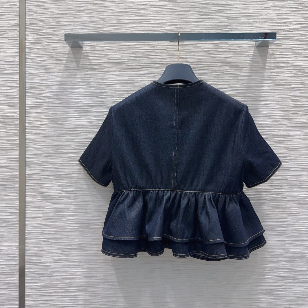 Dark Indigo Denim Peplum Short-Sleeve Top