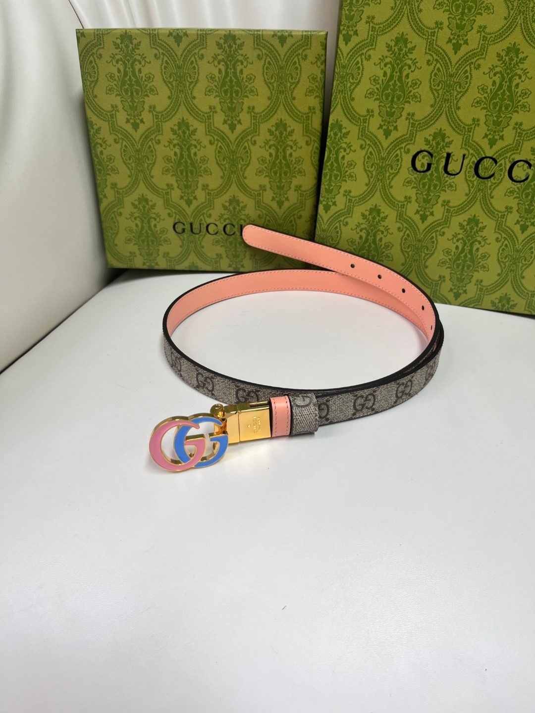 Gucci GG Monogram Canvas Belt with Colorful Double G Buckle