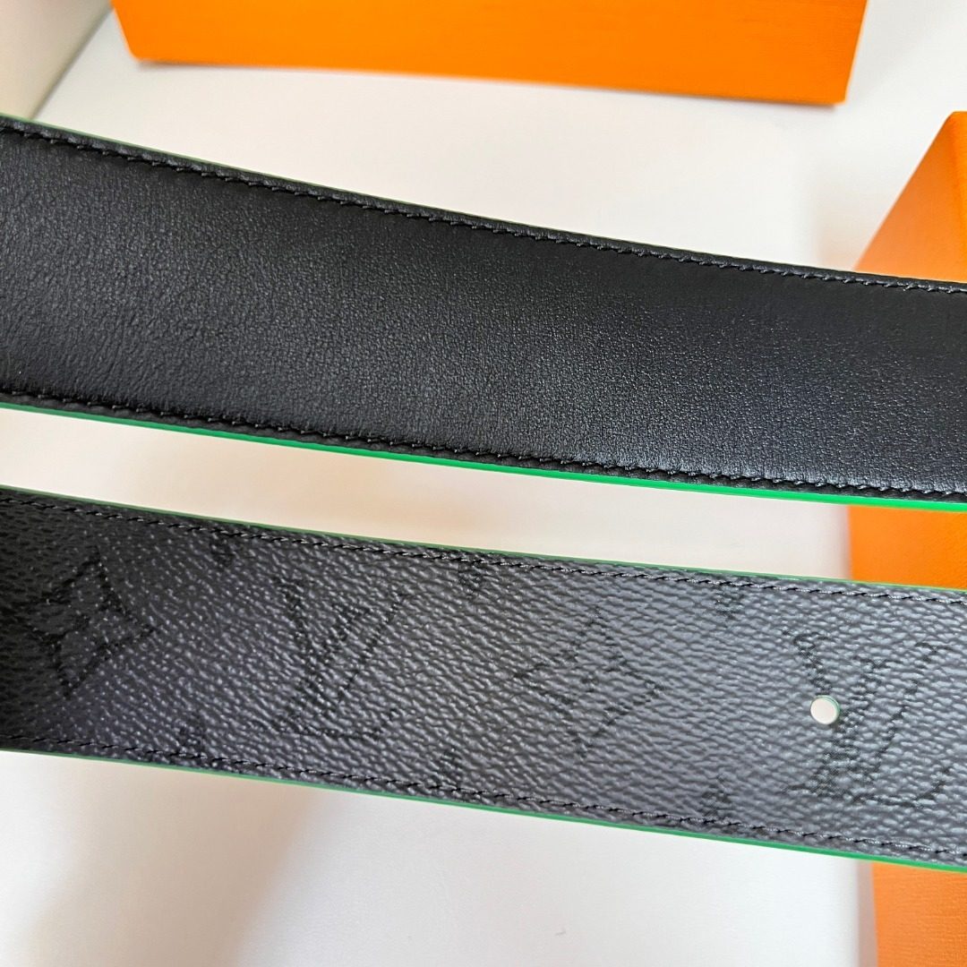 Louis Vuitton Monogram Leather Belt with Green Buckle