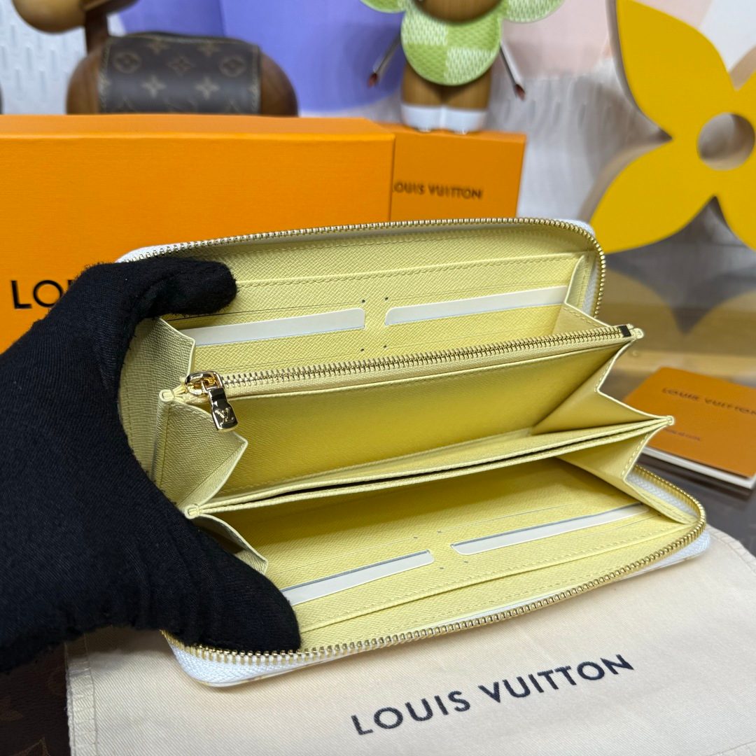 Louis Vuitton White and Yellow Textured Leather Long Zip Wallet