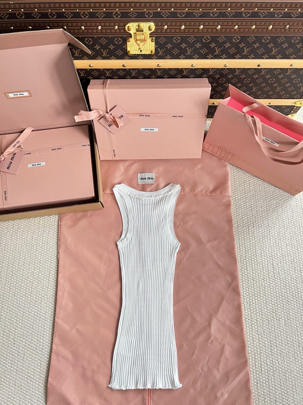 Miu Miu Ribbed Knit Sleeveless Tank Dress